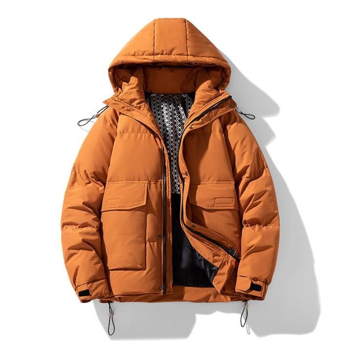 Doudoune Homme Courte Grande Taille Chaude Couleur Pure Veste de Jeunesse Veste Chaude Polyvalente Veste d'hiver Chaud Slim Manteau à Capuche pour Temps Froid, Camping Pas Cher
