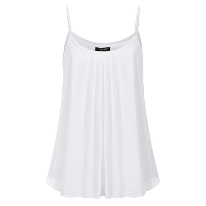 Yommay LadiesTops Chemisier d'été ample sans manches en mousseline de soie pour femme, blanc, L