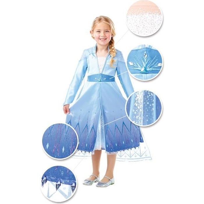 Déguisement premium Elsa La Reine des Neiges 2 fille - 5 à 6 ans - Disney -  Bleu - Effet neige