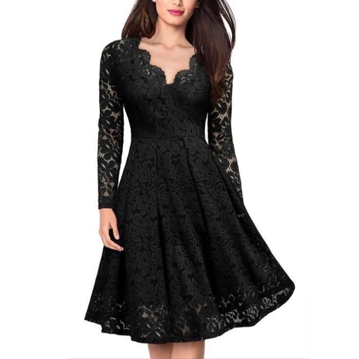 S 3XL 2022 nouvelle robe de soiree en dentelle elegante femmes mi longue lh1117ehdrss05ye Noir