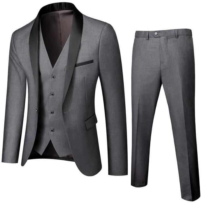 Veste Gilet Pantalon Costume Homme grande taille uni Blouson de Marque Luxe Blazer Grande VeTements Masculin Gris fonce FBC144