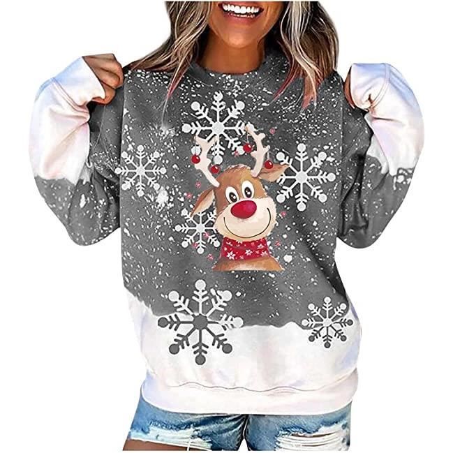 Sweatshirt Femme Pull Imprimé T-Shirts à Manches Longues Pullover Chic et Élégant Déguisement de Noël Col Rond Pull de Noël Sweat