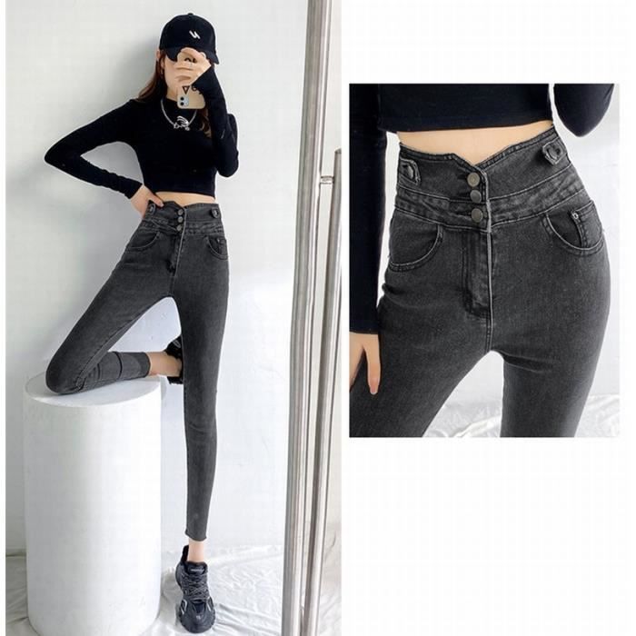Jeans femme taille haute pantalon slim stretch femme jean skinny jeans epais d hiver des pantalons