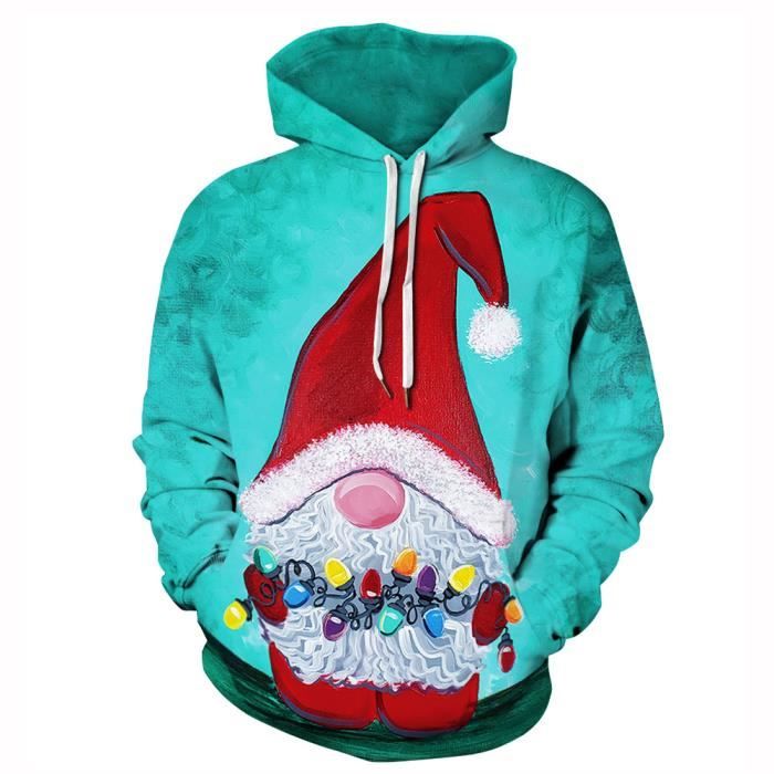 Pull à Capuche De Noël Pour Homme – Motif Père Noël, 90% Polyester, élasthanne, Pour Cosplay Ou Déguisement