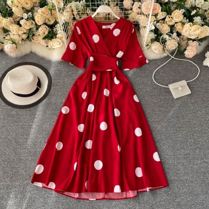 Robe Longue Femme YUOOMUOO Modele YYT1326 1 Elegante Retro Taille Nouee Rouge Rouge Cdiscount Pret a Porter