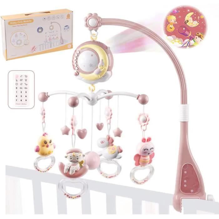 Mobile bébé pour lit de bébé, Mobile musical pour lit bébé rotatif à 360 ° avec lumières, hochets rotatifs suspendus,boîte à