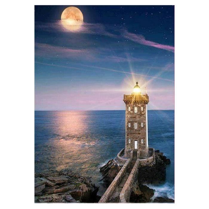 Bricolage 5d Peinture De Diamant De Phare De Mosaique Au Diamant Point De Croix Bord De Mer Broderie Au Diamant Rond Decoration De Cdiscount Maison