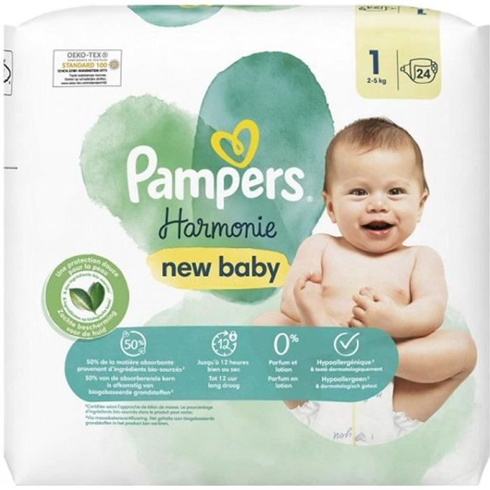 Couches Pampers New Baby Harmonie Taille 1 - 24 Couches 2 kg - 5 kg