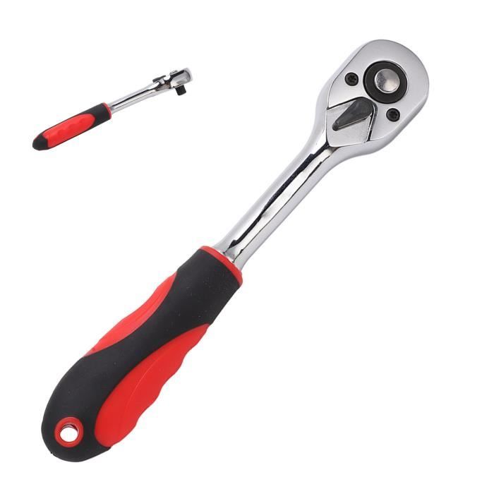 Clé à Cliquet 1/4 Pouce – 72 Dents – Douille Réversible – Outil Auto – Manche Caoutchouc Vert/noir