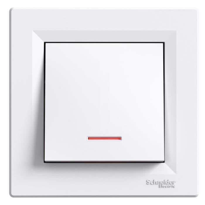 Interrupteur simple voyant lumineux avec cadre Blanc Schneider Asfora