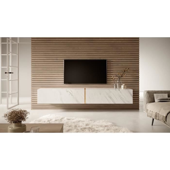 Meuble Tv - Marbre blanc - Bisira - 200 x 316 x 30