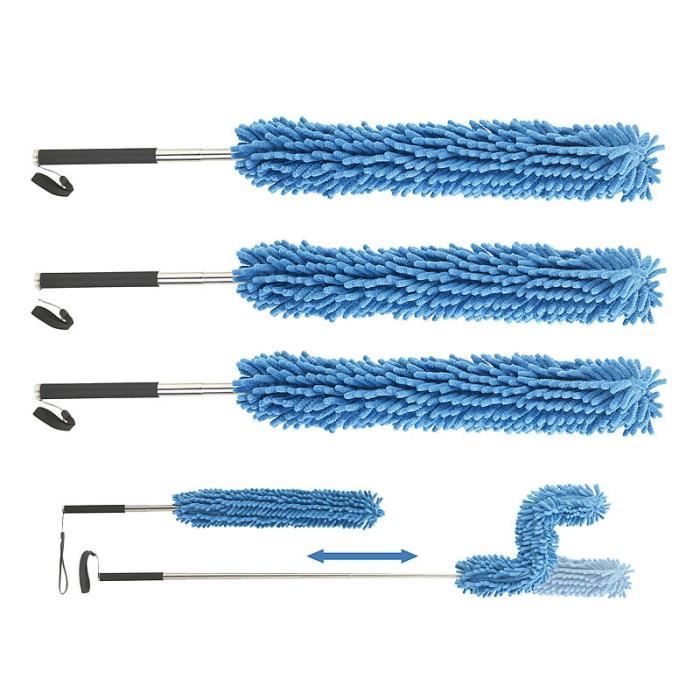 3 plumeaux malléables en microfibre avec manche télescopique 135&nbsp;cm