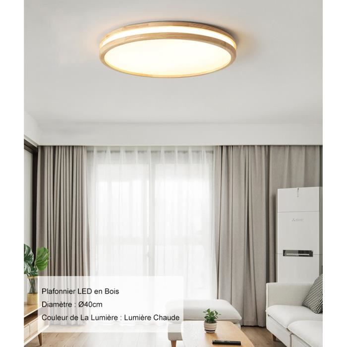 Plafonnier LED Moderne SNO - Ø40*H6CM Lampe Plafond en Bois Plafonnier Luminaire Lumière Chaude pour Salon Chambre