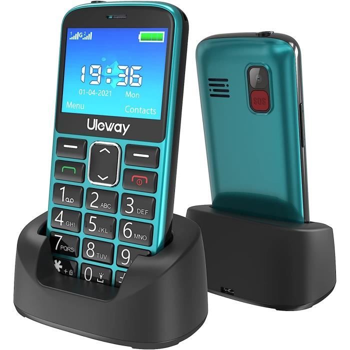 uleway Téléphone Portable Senior Débloqué 2.4 LCD Écran avec Grandes  Touches | HAC Haut Volume |Bouton SOS |FM| Lampe Torche,Telephone pour  Personne