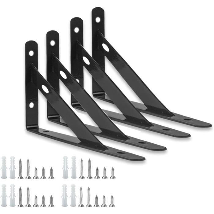 Lot De 4 équerres Murales Noires - Support étagère Métal, Charge 50 Kg, Style Industriel