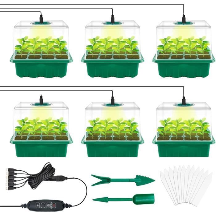 Qoosea Mini Serre Pour Plantes 4 Pièces Avec Lumière LED - Bac à Semis Intérieur Pour Germination
