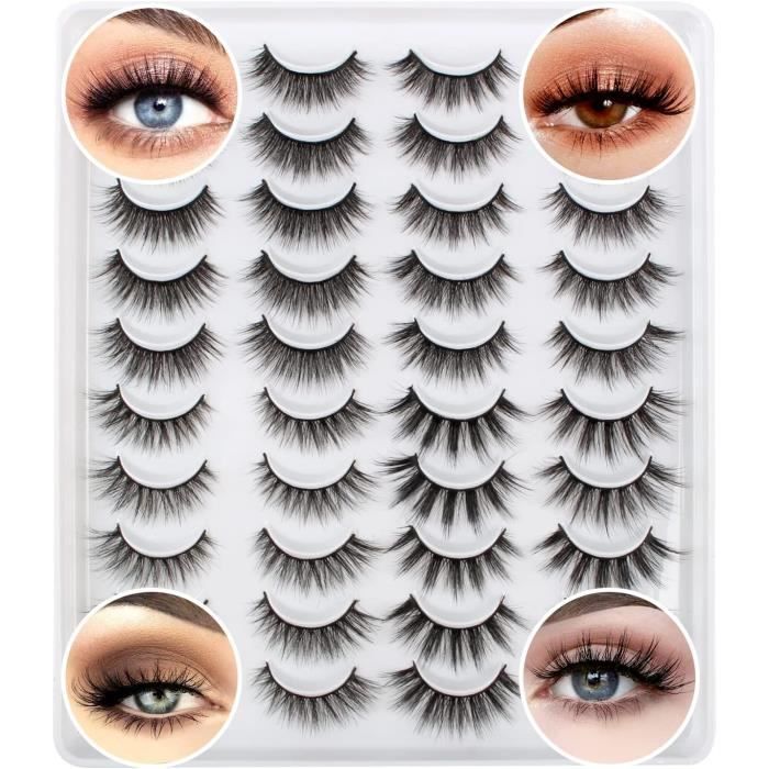 3D Faux Cils, Naturel 20 Paires Yeux de Biche Léger Faux Vison Duveteux