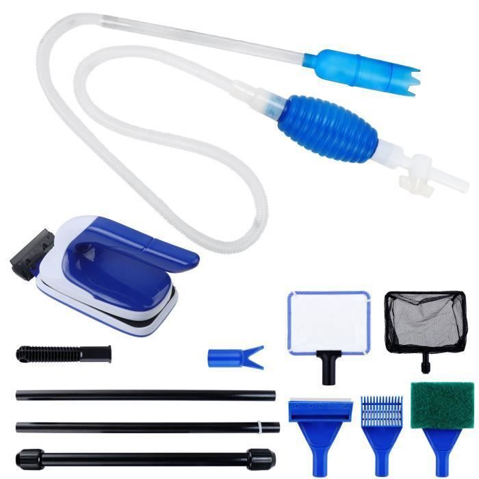 Kit de Nettoyage 8 en 1pour Aquarium Grattoir à Algues, Aspirateur Siphon Gravier, Nettoyage