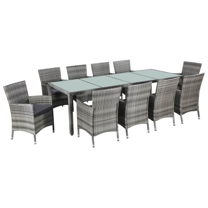 vidaXL Mobilier à dîner de jardin 11pc et coussins Résine tressée 43957 - vue 2
