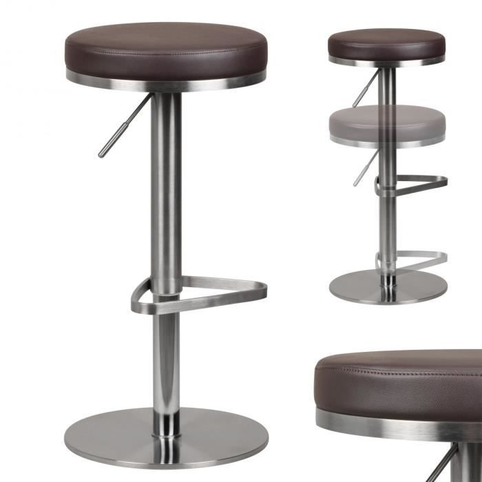 tabouret de bar en acier inoxydable wohnling m7 - marron - design contemporain - stable et rotatif