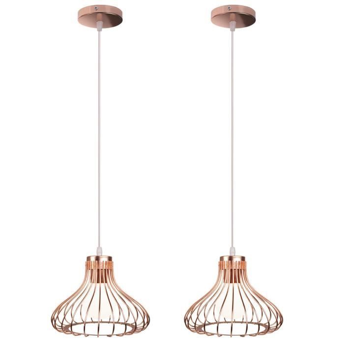 UNI 2PCS Lustre Suspension Industrielle E27 Ø23cm Luminaire Style Vintage Eclairage Doré Rose