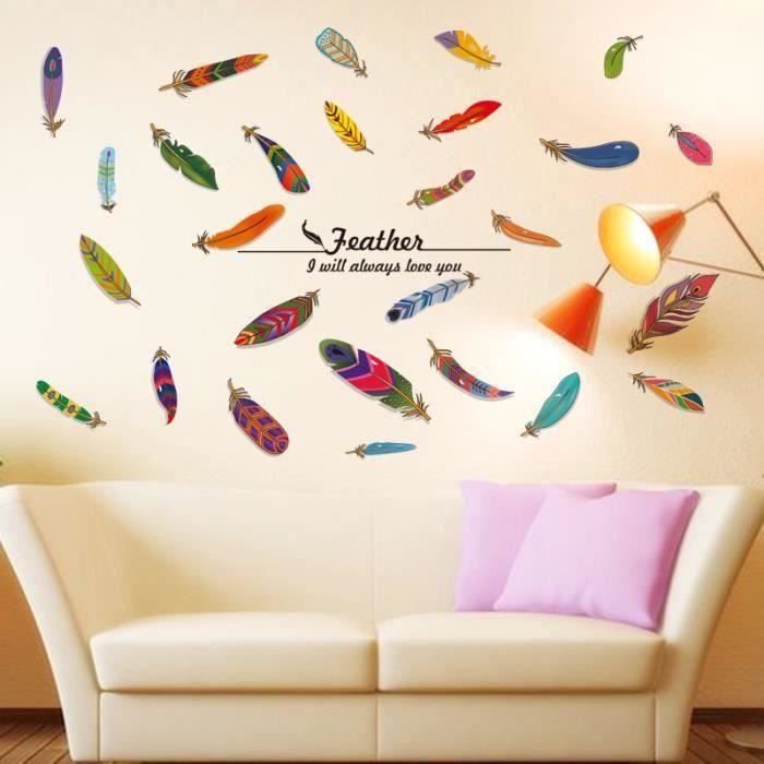 Sticker Décoration murale Salon Chambre TV toile de fond-plumes de ...