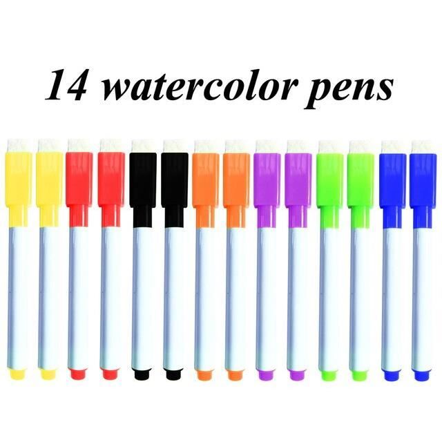 Tableau effaçable,14 watercolor pensStylos pour colorier l'eau, tableau blanc'école, marqueur