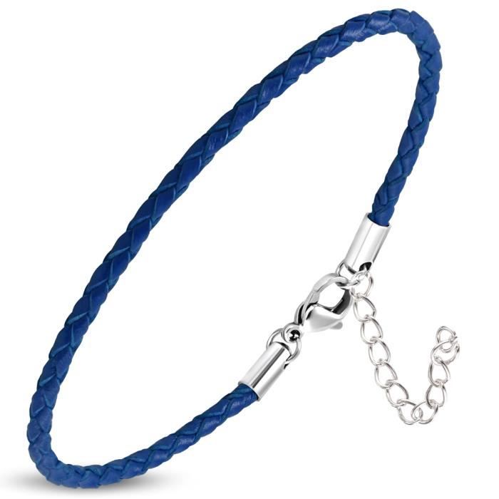 Zense - Bracelet cuir fin bleu pour homme et réglable par extension ZB0376