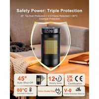 Chauffage D'Appoint Électrique Portable - 3 Modes, Réglage Température 15-35°C, Minuterie 1-24h, Sécurité Anti-Bascule