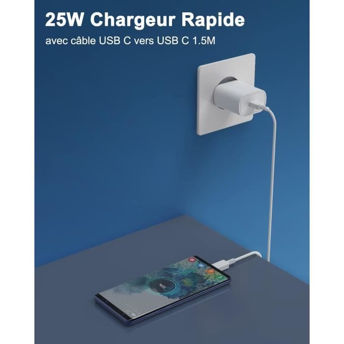 Chargeur Samsung ultra rapide 25W USB-C - Avec câble C-à-C (EP-T2510XWEGWW)  prix Maroc