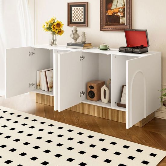 Buffet de rangement 160cm avec 4 portes coulissantes et 1 tiroir, combinaison chêne et noir, pieds noirs, adapté pour salon, salle à manger, cuisine - Noir