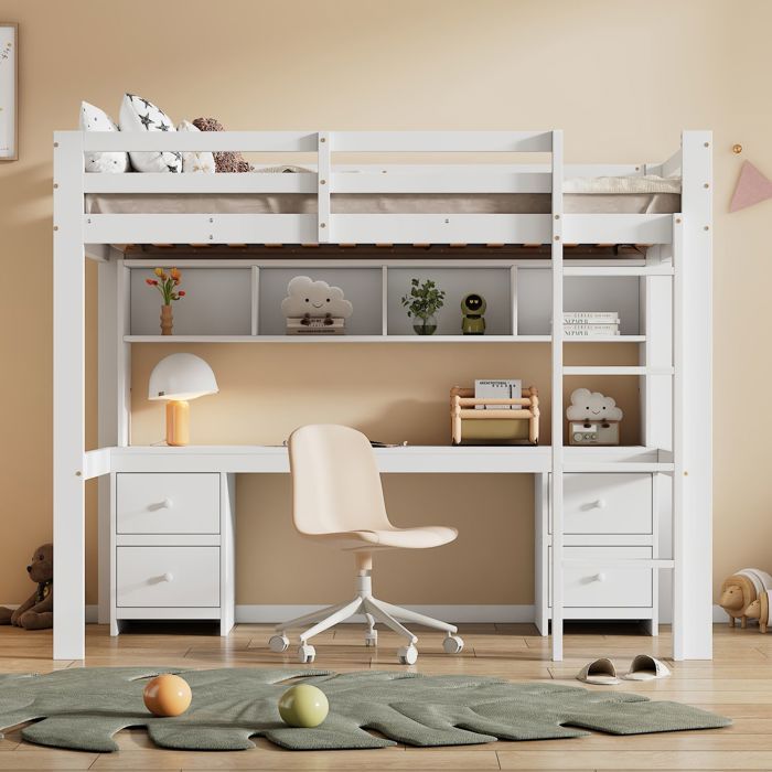Lit Mezzanine En Bois Massif 90 X 200 Cm Avec Sécurité Et Rangement Couleur Bois Comfortxl 94558546