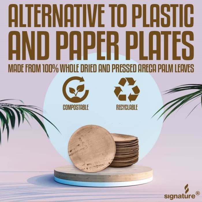 25 Assiettes Jetables En Feuille De Palmier - Écologiques Biodégradables 15cm