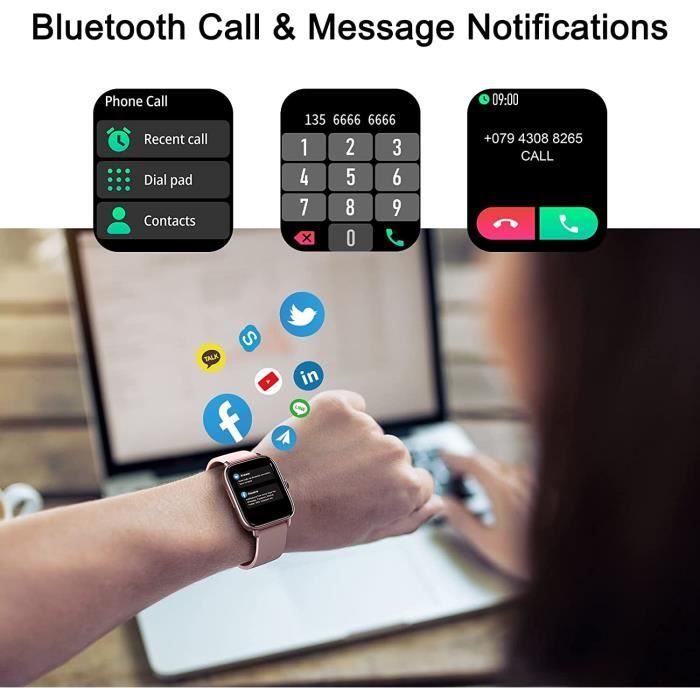 Montre Connectée Repondre Appel et SMS, Smartwatch Tactile Femme Bluetooth  Sport 1.7 avec Notification Messages Fitness A556 - Cdiscount Téléphonie