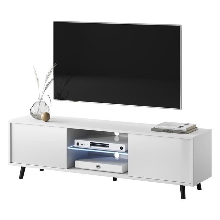 Meuble TV LED blanc brillant, 140x38x38 cm, surface TV 60 pouces - un  meuble qui allie élégance et fonctionnalité