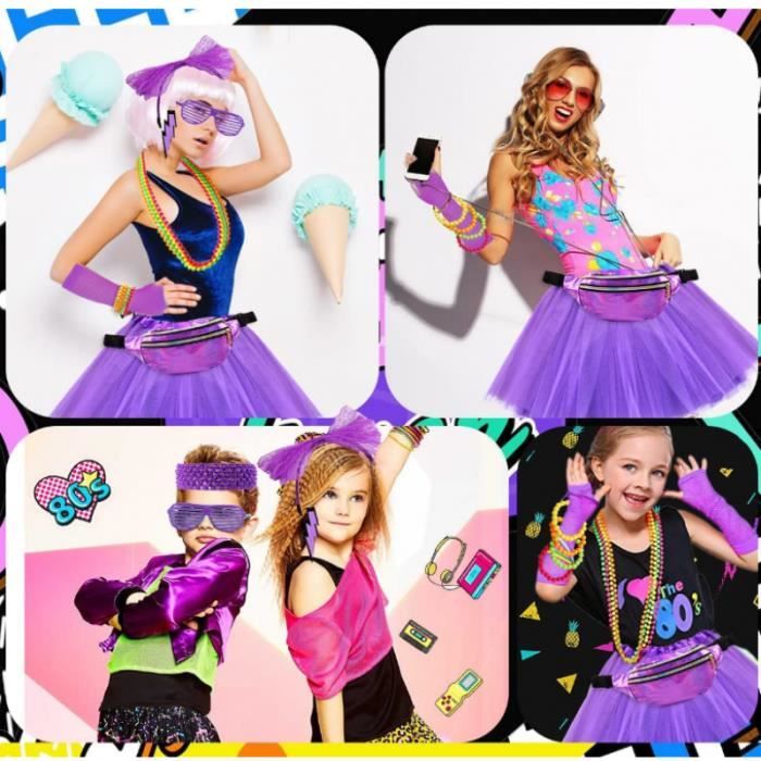 Déguisement Année 80 Accessoire Femme Années 80s Disco Costume Vetement  Fête Néon Tutu Fluo Violet - Cdiscount Jeux - Jouets