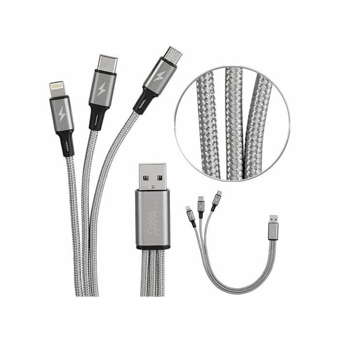 2 câbles de chargement 3 en 1 Micro-USB / USB-C / Lightning - 30 cm -  Cdiscount Téléphonie