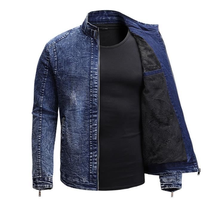 Blouson en jean moto Homme INSFITY Coupe Slim Col montant