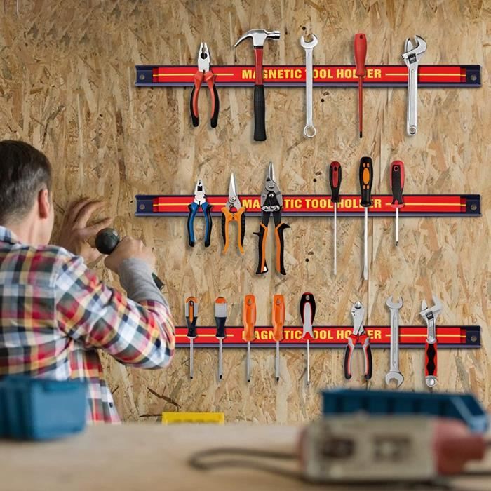 GYMAX Lot De 3 Barres Magnétiques 20/30/46 Cm – Puissance Totale 22 Kg, Rangement Outils Cuisine Garage Atelier