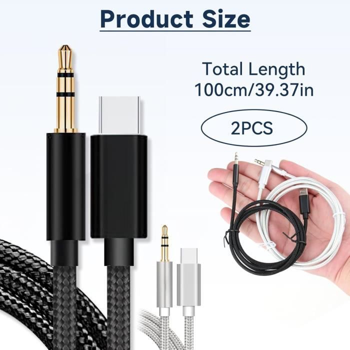 Câble QimKero USB-C Vers Jack 3.5mm - Adaptateur Audio Voiture/casque Pour Smartphone Type C