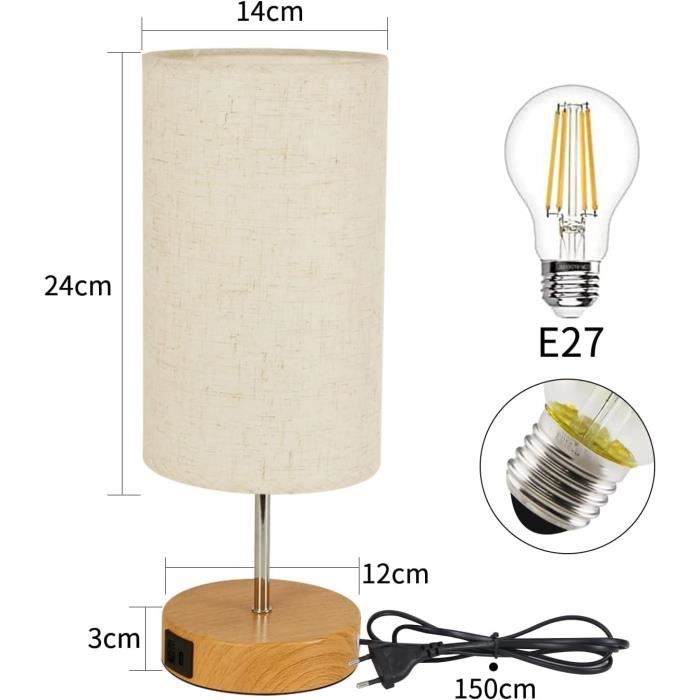 Lampe de Chevet Tactile Dimmable 2 USB Avec Ampoule E27 Abat-jour en Tissu  Beige Lampe de Table pour Chevet Bar Chambre Salon [10] - Cdiscount Maison