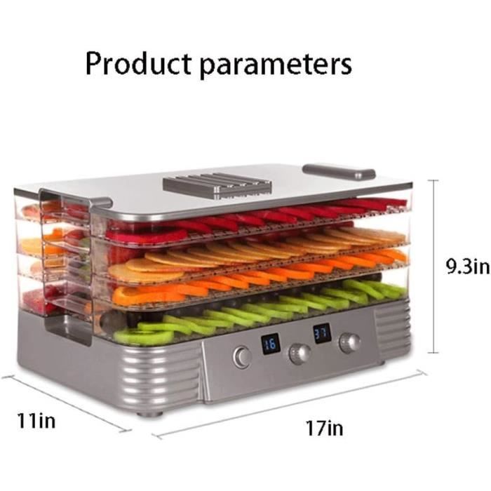 DeeprBling Déshydrateur Alimentaire 450W 5 Plateaux – Inox, Minuterie 72H, Temp 35-70°C, Écran Digital – Sans BPA Fruits Légumes Viandes Herbes