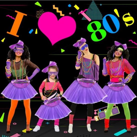 Supchamp Déguisement Année 80 Accessoire Femme - 80s 90s Disco Costume  Vetement Fête Néon Soiree Fluo : : Jeux et Jouets