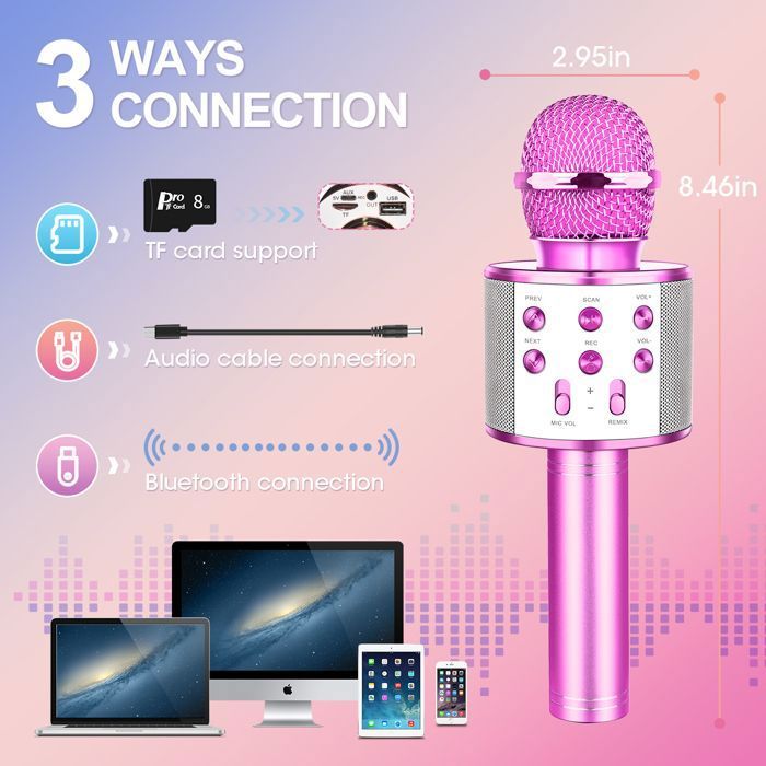 Microphone Bluetooth Karaoké LOBVABA – Alliage Alu, 5 Effets Vocaux, Batterie 4-6h, Selfie/radio – Cadeau 5-12 Ans