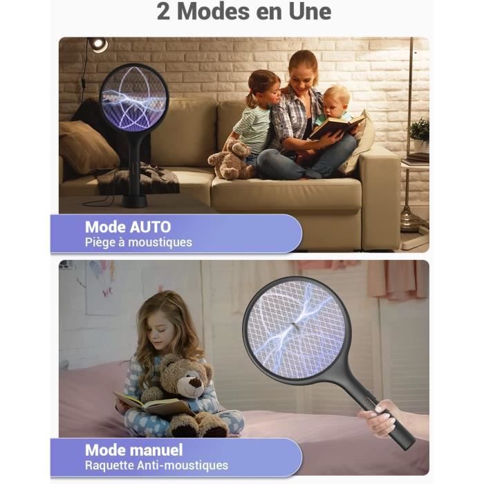 Raquette Moustique Électrique 4800V Rechargeable 2000mAh - 2 Pièces Anti Moustiques Avec Base Stable