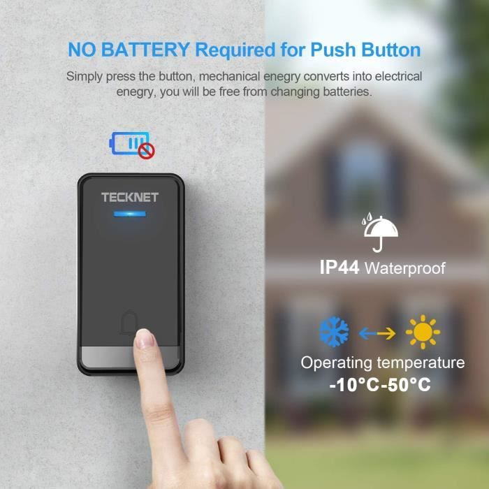 Battery-Free sonnette numérique sans fil avec bouton poussoir de