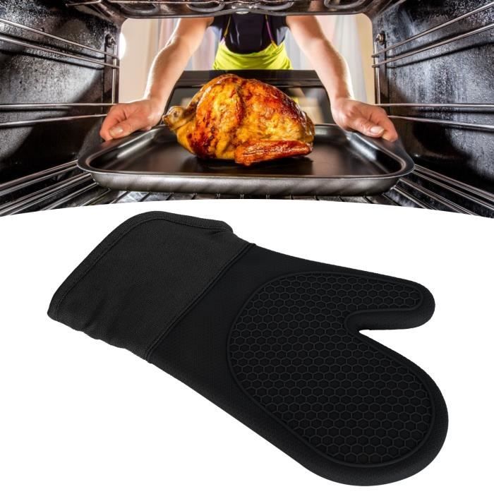 Gants Protection Thermique Four Barbecue Gants De Cuisine Résistants à La Chaleur - Lot De 2 - Noir - Maniques De Four Antidérapantes Gants Cuisine Lavables