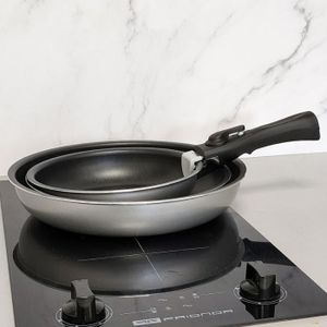 Cook N Home Lot de 3 poêles à frire de 20,3 cm/25,4 cm/30,5 cm avec revêtement anti-adhésif et fond compatible avec l'induction, noir