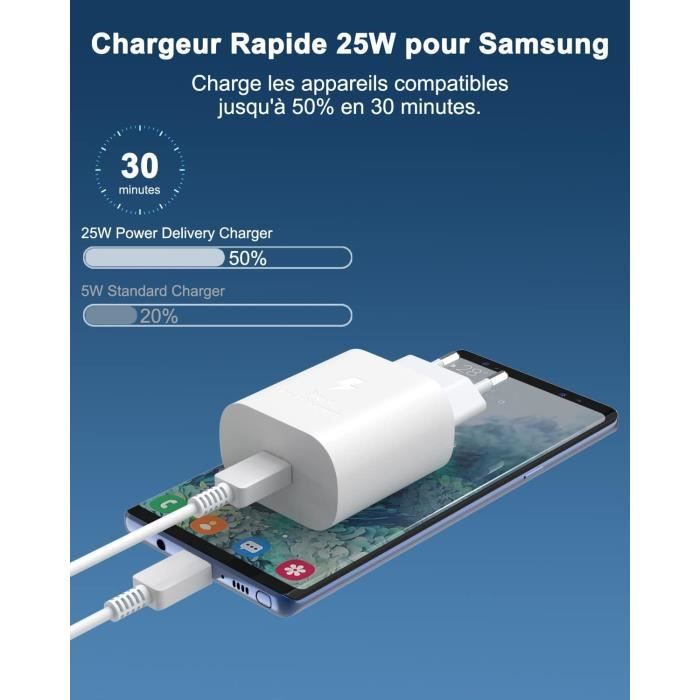 Chargeur Samsung ultra rapide 25W USB-C - Avec câble C-à-C (EP-T2510XWEGWW)  prix Maroc