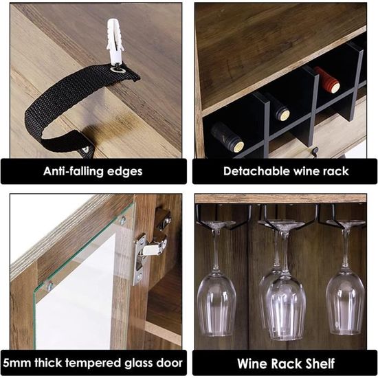 Cave à vin Vintage , avec casier à vin et porte-verres intégrés, meuble
